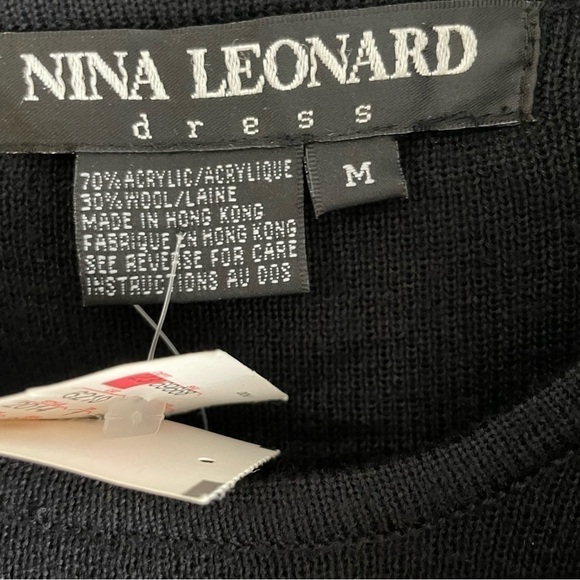 NWT Nina Leonard Black Sweater Jacket Dress Long Sleeves Leopard Collar Size M - Picture 6 of 10